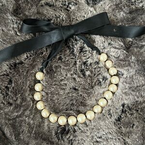 Elegant Pearl Necklace with Black Ribbon